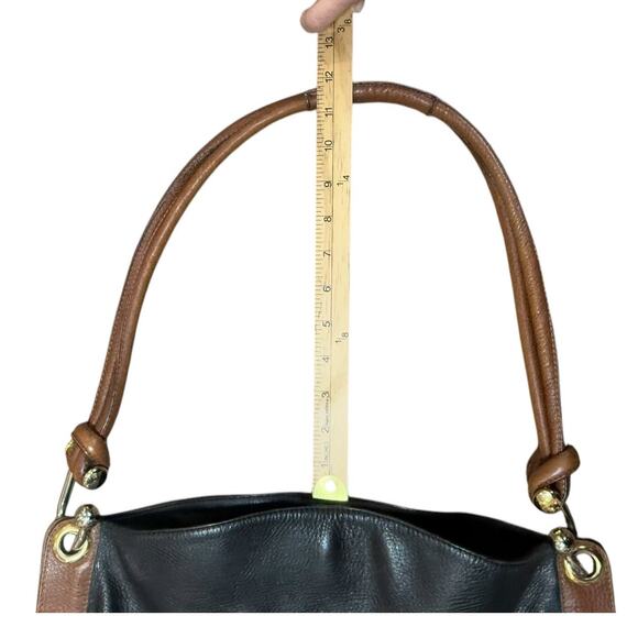 Valentino by Mario Valentino Handbag Black Brown Leather Shoulder Purse Slouchy - Picture 15 of 16